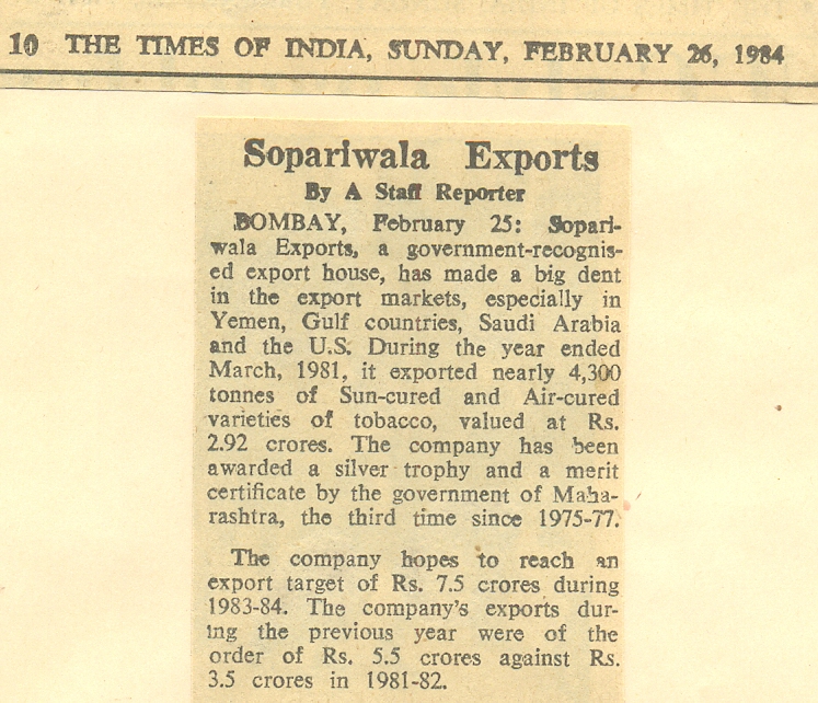 Sopariwala Exports Key markets Yemen and Gulf countries.